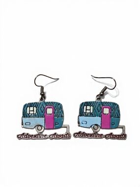 Adventure Awaits Camper Earrings Teal Pink Women Teen Earrings Approx 1.5" Drop